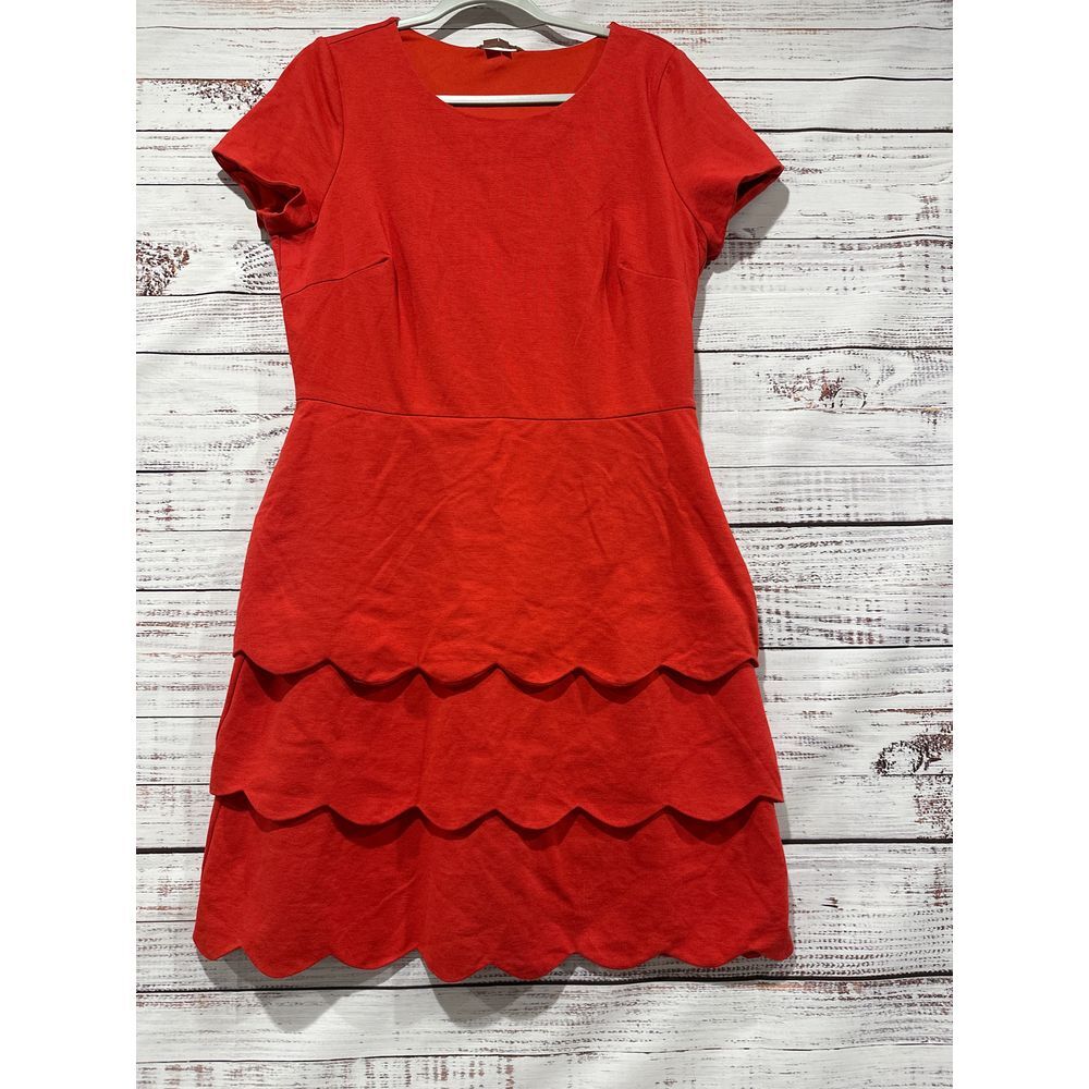 Boden Layer Scalloped Ruffle Dress Mini Women's‎ Size 12L Red Short Sleeve